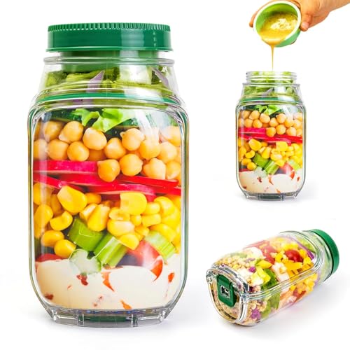 Image of Marve Salad Pod Mason Jar Side Open Portable Salad Container with Leakproof Dressing Compartment | Reusable Salad Bottle Lunch Jar for Meal Prep, Office Lunch, Travel, Camping & Picnic