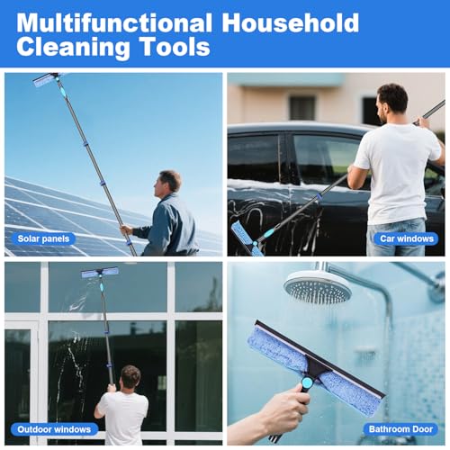 Image of DOBEN 12-Foot Carbon Fiber Window Cleaner Tool with Telescopic Extension Pole, Rotating Scrubber & Squeegee - Sturdy Lightweight Design for Indoor /Outdoor Glass Cleaning