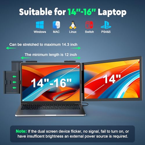 Image of KEEPTIME Laptop Screen Extender, 14 inch 1080P IPS Laptop Monitor Extender for 14 inch-16 inch Laptops, with USB-C /HDMI Port, Plug and Play Portable Monitor for Windows /Mac /Android /Switch /PS5
