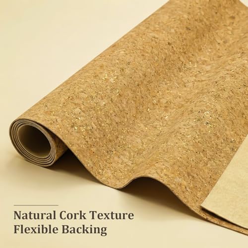 Image of SorenCut Cork Fabric by The Yard for Sewing: Natural Cork and Gold Embellished Craft Fabric Sheet,Glitter Fabric Roll 12.5 * 52 Inch for Earrings and Other HandCrafts DIY Projects