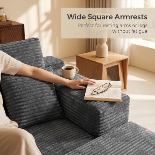 Image of Modular Cloud Sectional Sofa, Oversized Corduroy Boneless Couch | Luxury Comfort, Deep Seat, Couches for Living Room and Apartment, No Assembly Required