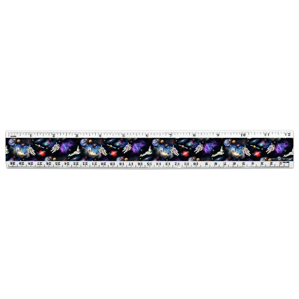 Astronaut Space Earth Moon Solar System Pattern 12 Inch Standard and Metric Plastic Ruler