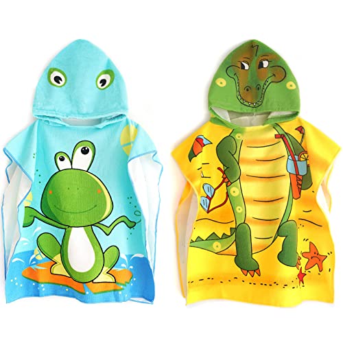 Lumsinker Cartoon-Kinder-Strand-Badetuch mit Kapuze, bunt, Kinder-Vertuschung, Umhang, Poncho, Mädchen, Jungen (2 Stück, Krokodil-Frosch) Cover