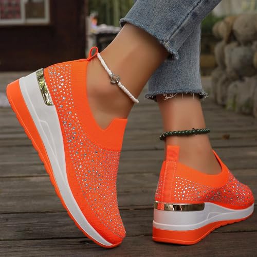 Hbeylia Rhinestones Slip On Shoes for Women 2025 Wedge Dressy Mesh Walking Shoes Fashion Breathable Bling Sparkly Sneakers Ballroom Jazz Latin Dance Sock Sneakers Comfortable Casual Loafers4