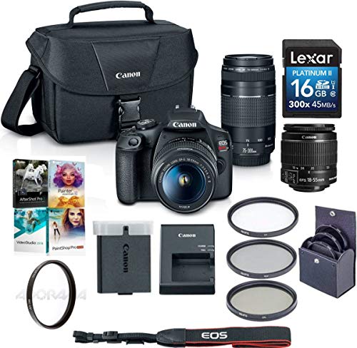 Canon EOS Rebel T7 DSLR Camera 2 Lens Kit with EF-S 18-55mm is II & EF 75-300mm III Lenses, 24.1MP APS-C, Full HD, Wi-Fi, Bundle with 32GB SD Card, Filter Kit, 1-Year Warranty