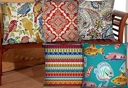 Image of RD TREND Jute Cushion Covers 16x16 Inch - Set of 5 | Digital Printed Decorative Throw Pillow Covers for Sofa, Couch, Living Room & Bedroom | Cushion Cases (Without Fillers)-Sparrow