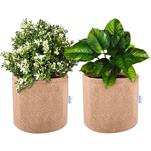 Image of ORILEY Non Woven Fabric Grow Bags UV Treated Gardening Pots Terrace Indoor Outdoor Home Balcony Nursery Leafy Vegetable Fruits & Flower (Beige, Round, 300 GSM 4 x 4 inch Pack of 2)