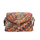 Segater® Mehrfarbig Floral Rind Leder-Umhängetasche für Damen, Vintage Rindsleder Handtasche Blumenmuster 3D Schultertaschen Damen Reisetasche mit Henkeltasche Patchwork bunte Geldbörsen Henkeltaschen