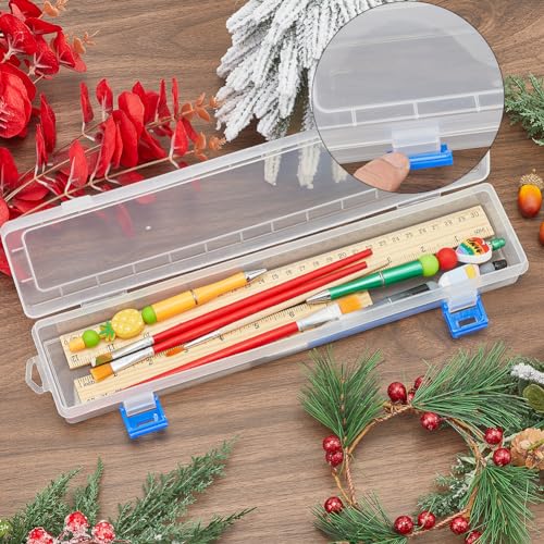 Image of GORGECRAFT 3Pcs Translucent Plastic Paint Brush Holders Stackable Case Organizers Drawing Tools Storage Box Long Watercolor Pen Pencil Container for Artist Art Craft Office Supplies 13.78x3.11x1.4inch