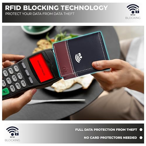 Image of Leather Trifold Wallets for Men with Rfid and 9 Credi Card Front Pocket Wallet (Black /Cognac), Black /Cognac, Small, Cfh12