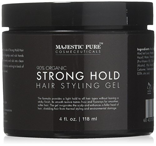 Natural Strong Hold Hair Styling Gel from Majestic Pure for Men & Woman with Organic Aloe Vera & Witch Hazel, 4 fl oz