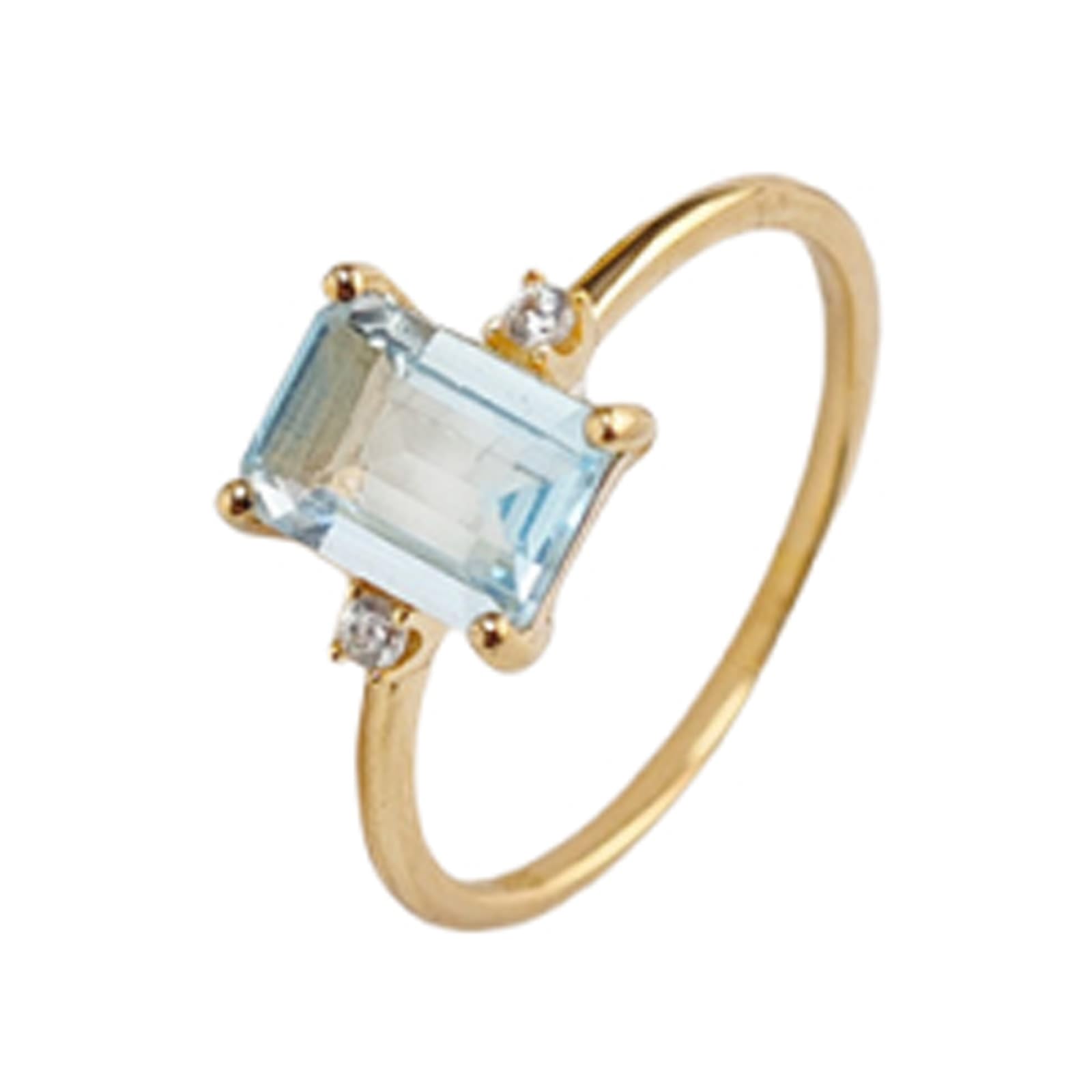 Anillo de compromiso de oro auténtico de 9 K/14 K/18 K, esmeralda en 4 garras