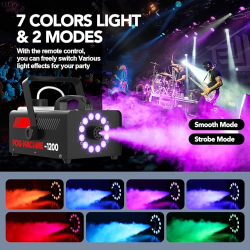 UPGREY 1200W Fog Machine with Lights, Smoke Machine Fog Outdoor and Indoor w/Wired and Remote Controller Smog Machine for Halloween Parties DJ Stage Effect