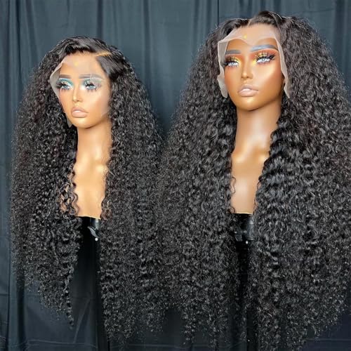 Image of KVFCT 30 Inch Deep Wave Lace Front Wigs Human Hair 13x6 HD Transparent Deep Wave Lace Front Wigs for Women 200% Density Curly Lace Front Wig Pre Plcked Deep Wave Wigs with Baby Hair
