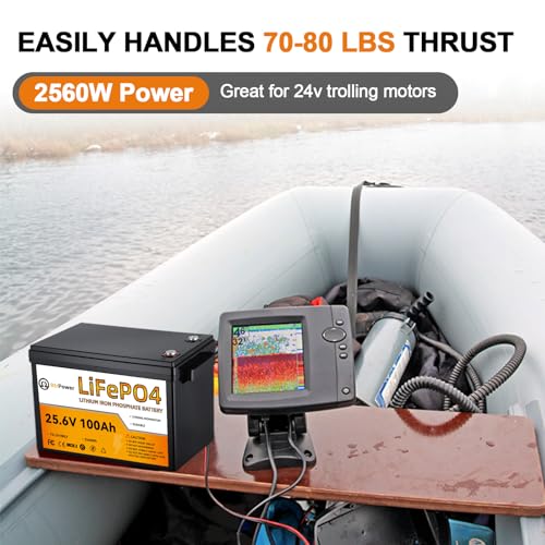 Image of 24V 100Ah LiFePO4 Lithium Battery, Built-in 100A BMS,2560Wh Lithium Battery,5000+Deep Cycles & 10-Year Lifetime, Perfect for Marine, RV, Marine, Trolling Motor, Solar Off-Grid System.