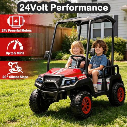 Image of NEWQIDA 4 Seater Electric Golf Cart for Kids 24V Ride on Toys, Red