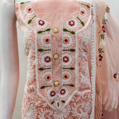 Image of Sidhidata Women's Heavy Chanderi Cotton Embroidery Work Unstitched Salwar Suit Dress Material With Nazmin Work Dupatta (Free Size)