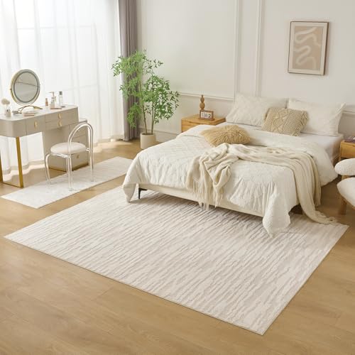 Tapete decorativo beige moderno 6 x 8 pies miniatura 4