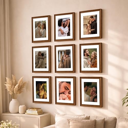 Image of Art Street Wooden Photo Frame for living room, Aesthetic Cave Design Photo Frames for Photograph, Art Work, Certificates Set of 9 (8x10 Inch, Brown)