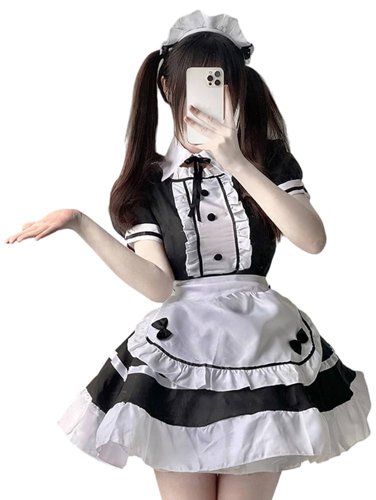 Amazon.co.jp: 白黒 メイド 衣装 コスプレ メイド 制服