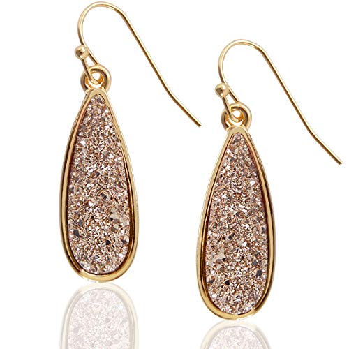 Humble Chic Simulated Druzy Drop Dangles - Gold-Tone Sparkly Long Teardrop Dangly Earrings for Women, Gold-Tone, Metallic, Yellow