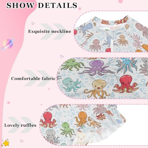 Cute Octopuse Girls Long Sleeve Rashguard Swimsuit UV Protection One-Piece Swimwear Bathing Suit B04041614