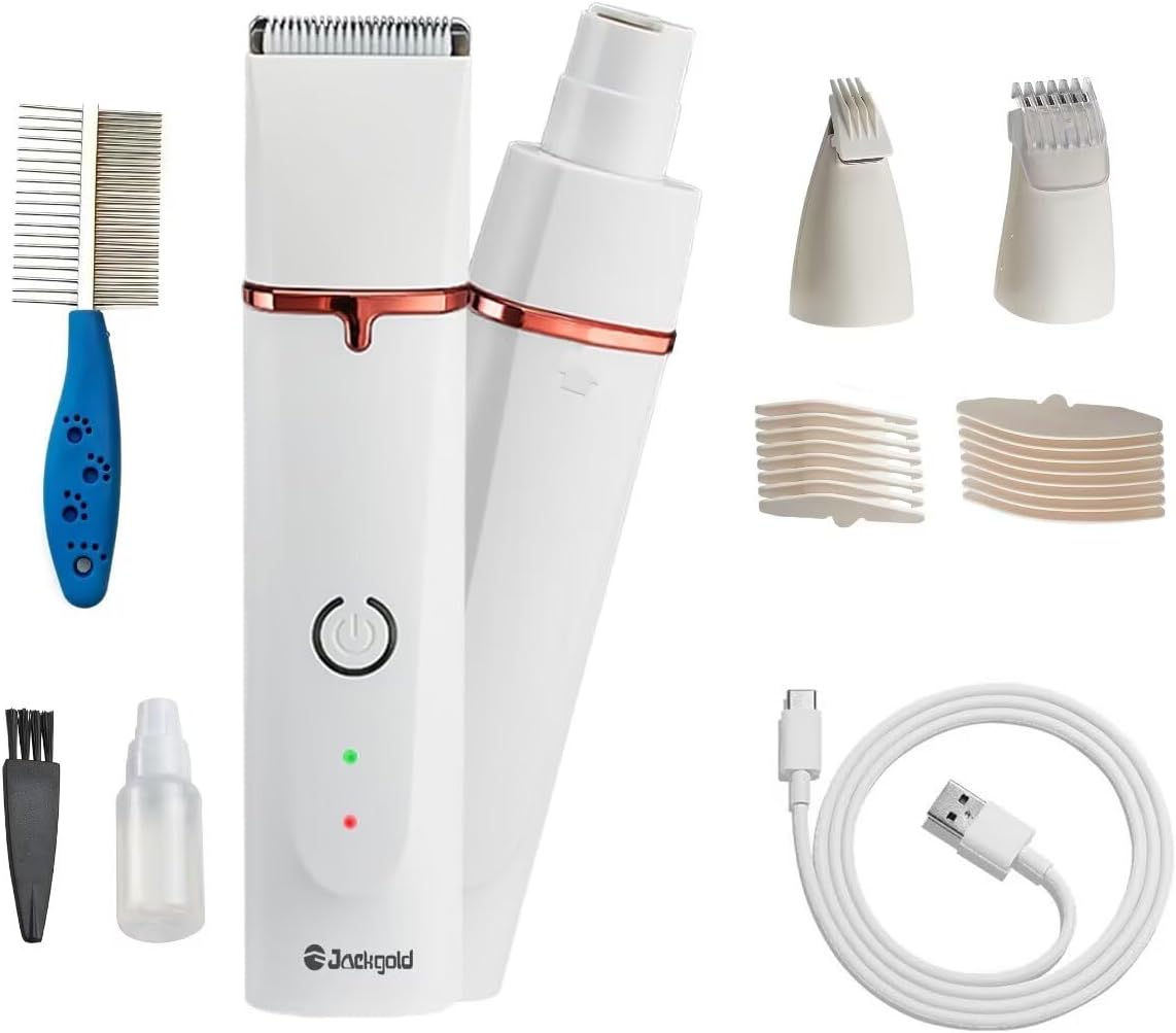 Product image of Dog Grooming Clippers Kit,Electric Rechargeable Cat Trimmer Tools,4 in 1 Multifunctional Low Noise Pet Shaver,Nail Grinder Haircutting System,Razor for Body Feet Paw Face Ears Nails Eyes,Hair Trimmer