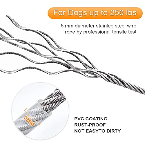 Tresbro 30Ft Reflective Dog Tie Out Cable For Dogs Up To 250 Pounds, Steel Wire Dog Leash Cable With Stainless Dual Fix Buckle, Lightweight And Durable, Dog Chains Outside For Outdoor,Yard,Camping #TOP2