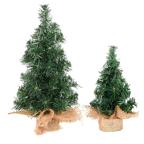 JINXIAN 2 peças árvore de Natal artificial 20 cm 30 cm PVC árvore de Natal pequena com base de juta árvore de Natal em miniatura para decoração de árvore de Natal mini