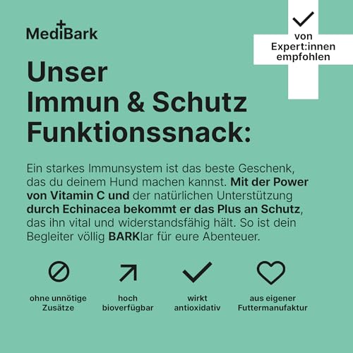 MediBark Immun & Schutz - 150g - Hundeleckerli mit Echinacea & Vitamin C - fördert Abwehrkräfte - Glutenfrei & Zuckerfrei - tägliche Vitamine & Antioxidantien - Leckerlis für Hunde - 225 Stück