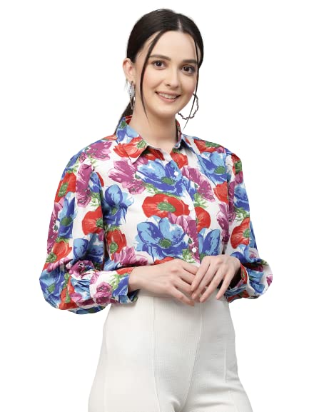 Style Quotient Women White and Multi Floral Polyester Regular Smart Casual Shirt