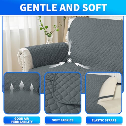 CYCMACO Wasserdicht Sofabezug L Form 3 Sitzer, Couch Überzug L Form Mit Armlehne rutschfest, Ecksofa Bezug Rechts/Links Universal Für Hund Katze, Dunkelgrau