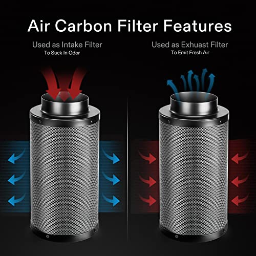 Vivosun 6 Inch Air Carbon Filter Smelliness Control With Australia Virgin Charcoal For Inline Fan, Grow Tent Smelliniss Scrubber, Pre-Filter Included, Reversible Flange 6"X 18", Black #TOP3