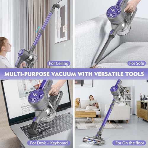 Image of Cordless Vacuum Cleaner, 6 in 1 Lightweight Stick Vacuum with Rechargeable Battery, Handheld Conversion, LED Headlights & 180 Swivel Brush, for Hardwood Floor Carpet Pet Hair Stairs Car(Lilac Purple)