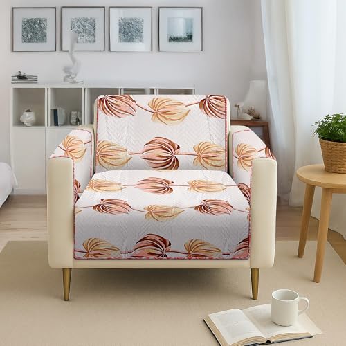 Image of Amazon Basics Printed Quilted Reversible Sofa Topper | 1 Seater | 175Cm X 60Cm | 325 GSM | Color - Pink, Polyester Blend