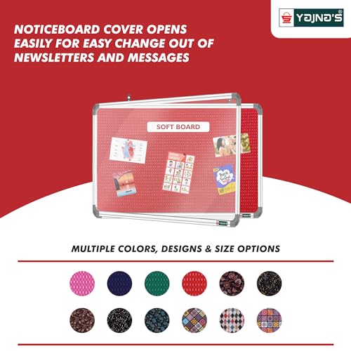 Image of YAJNAS 3X5 Feet Premium Material Red Designed Notice Board with Acrylic Door /Soft Board /Bulletin Board /Pin-up Display Board for Study Room, Office, School & Home Use