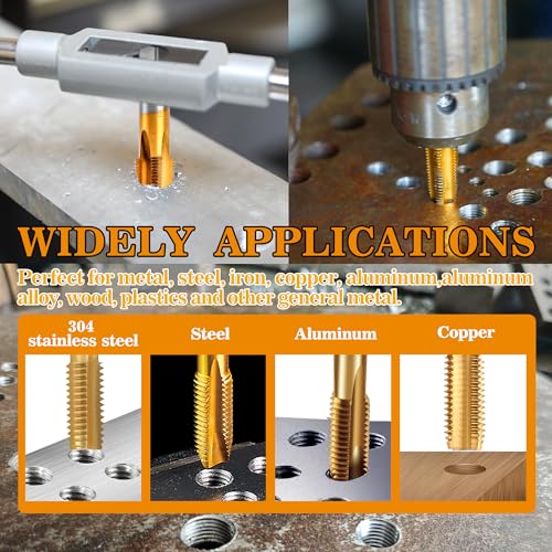 Image of 1 /4-18 NPT Pipe Tap and 7 /16 inch Drill Set,M2 HSS Hand Threading Plumbing Tap Set for Plumbers Mechanics DIY Thread Cutting Tools