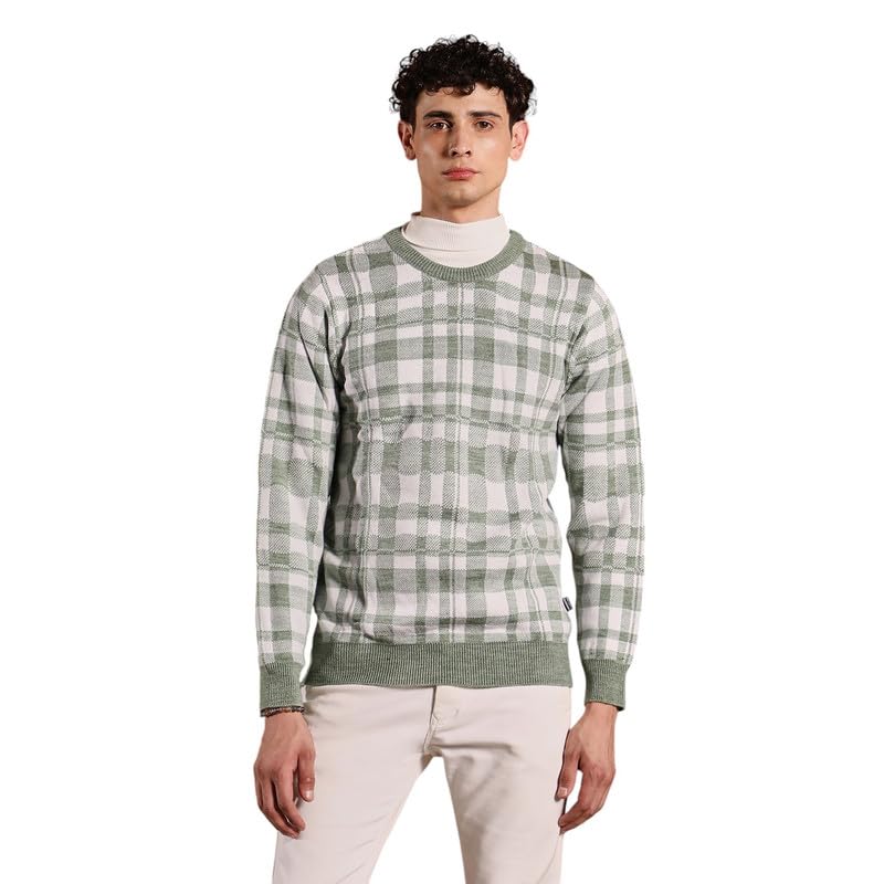 cahoot Men's Sweater | Round Neck, Ribbed Cuff Sleeves, Pull On Closure, Ribbed-Straight Hem | Checks Jacquard for Casual-picture-11