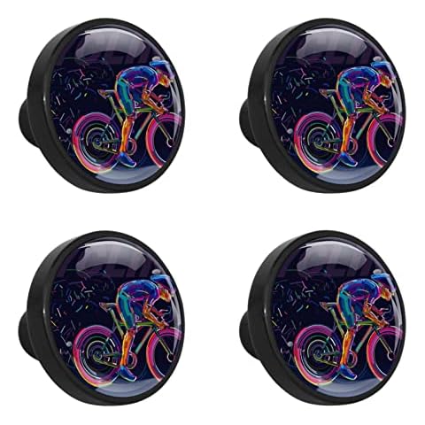 Set of 4 Handles Pulls Cyclist Riding A Bike Cycling Illustrations Cabinet Hardware knobs for Wardrobe, Cupboard, Dresser, Doors, Closet, Drawers, Kids Room Cover