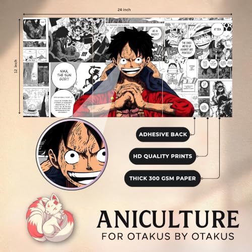Image of Aniculture Premium 3 Piece Split Poster Set, Wall Art Collage, 300 GSM Ultra HD Print Quality, Self-Adhesive, Anime Wall Decor (63L x 29W cm, Luffy Wano's Dawn)