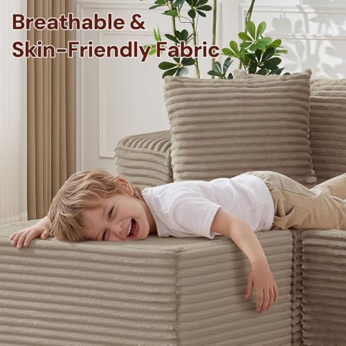 Image of Korser Boneless Couches for Living Room, Cloud Couch Sectional with Ottoman, L-Shaped Sofa with Fluffy Comfy Corduroy Deep Seat, Bedroom, Apartment, No Assembly Required