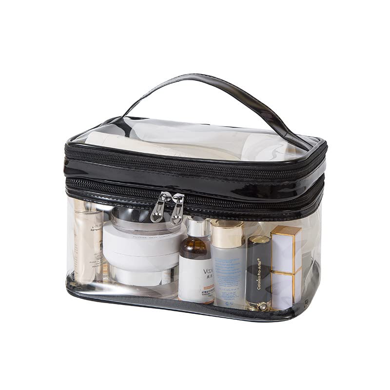 Clear Cosmetic Bag Dual Layer Travel Toiletry Bags Make up Organizer Waterproof Brushes Holder