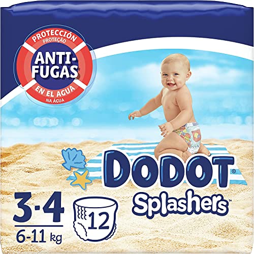 Dodot Pañales Bebé Bañador Splashers, Talla 3-4 (6-11 kg), 96 Pañales Desechables con Protección Anti-Fugas en el Agua