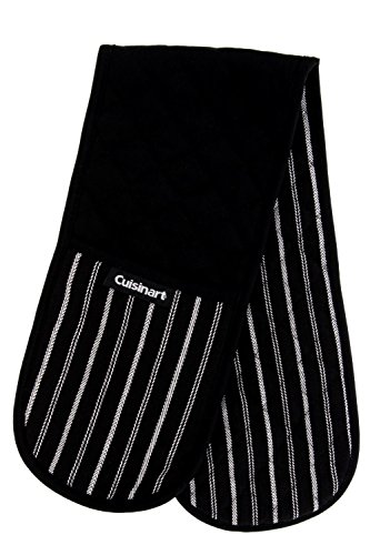 Cuisinart Quilted Double Oven Mitt, Twill Stripe, 7.5 x 35 inches - Heat Resistant Oven Gloves to Protect Hands and Arms - Great Set for Cooking, Baking, and Handling Hot Pots and Pans- Jet Black