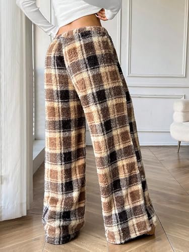 Image of ZAFUL Women's Fuzzy Plush Pajama Pants Wide Leg Pj Bottoms Lounge Pants | Soft Fluffy Sleep Pants Drawstring Elastic Waist Teddy Pjs for Women No Pockets