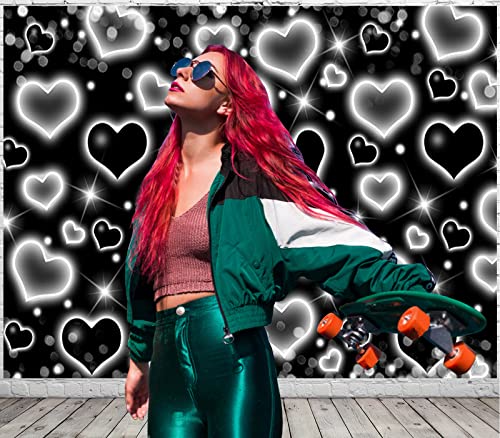 Fondo Fotográfico Vinilo Seda 6x4 ft Negro Corazones miniatura 2