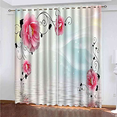 Rideau occultant enfant 200x160 cm fleurs roses à oeillets isolant - 2