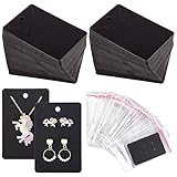 Whaline 150 Pcs Necklace Earring Display Card with 200 Self-Seal Bags, Earring Holder Cards Blank Kraft Paper Tags for DIY Ear Studs, Earrings and Jewelry Display, 3.5 x 2.4 Inch (Black)