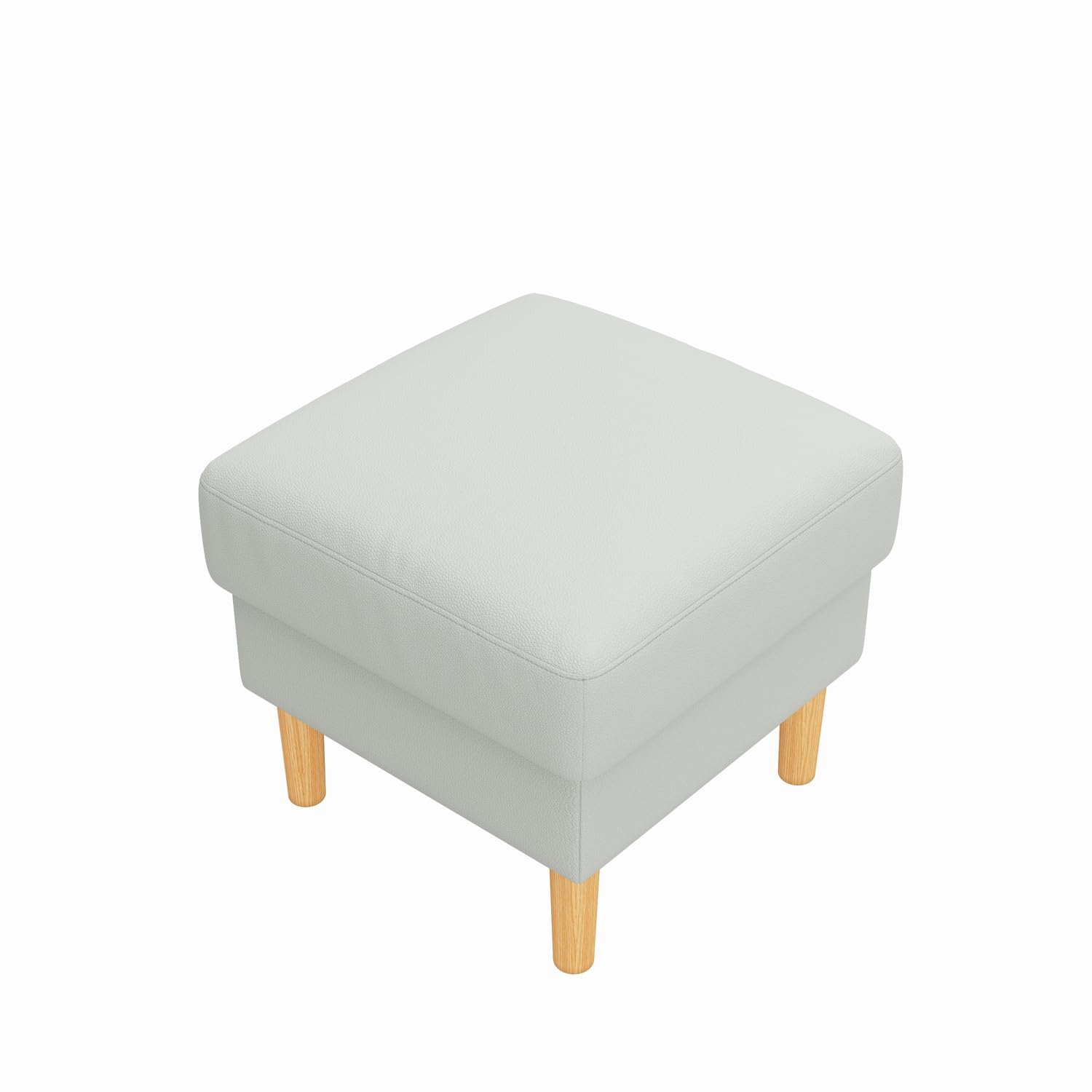 Hroth Light Grey Faux Leather Footstool with Solid Wood Legs | 50x50x42cm