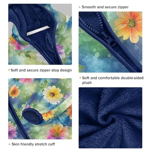 CHIFIGNO Watercolor Flowers Boys Fleece Zip up Jacket Lightweight Soft Fleece Jacket 3T3